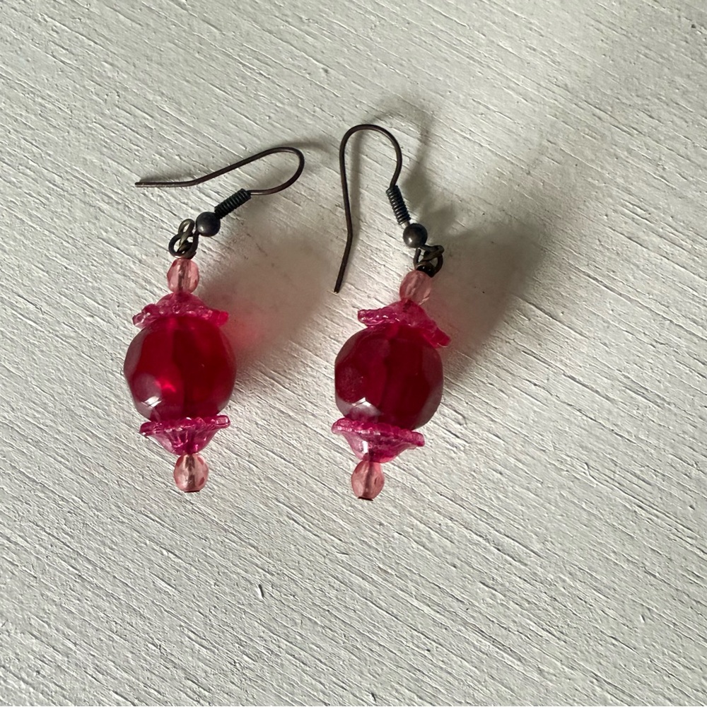 Vintage Pink Beaded Earrings